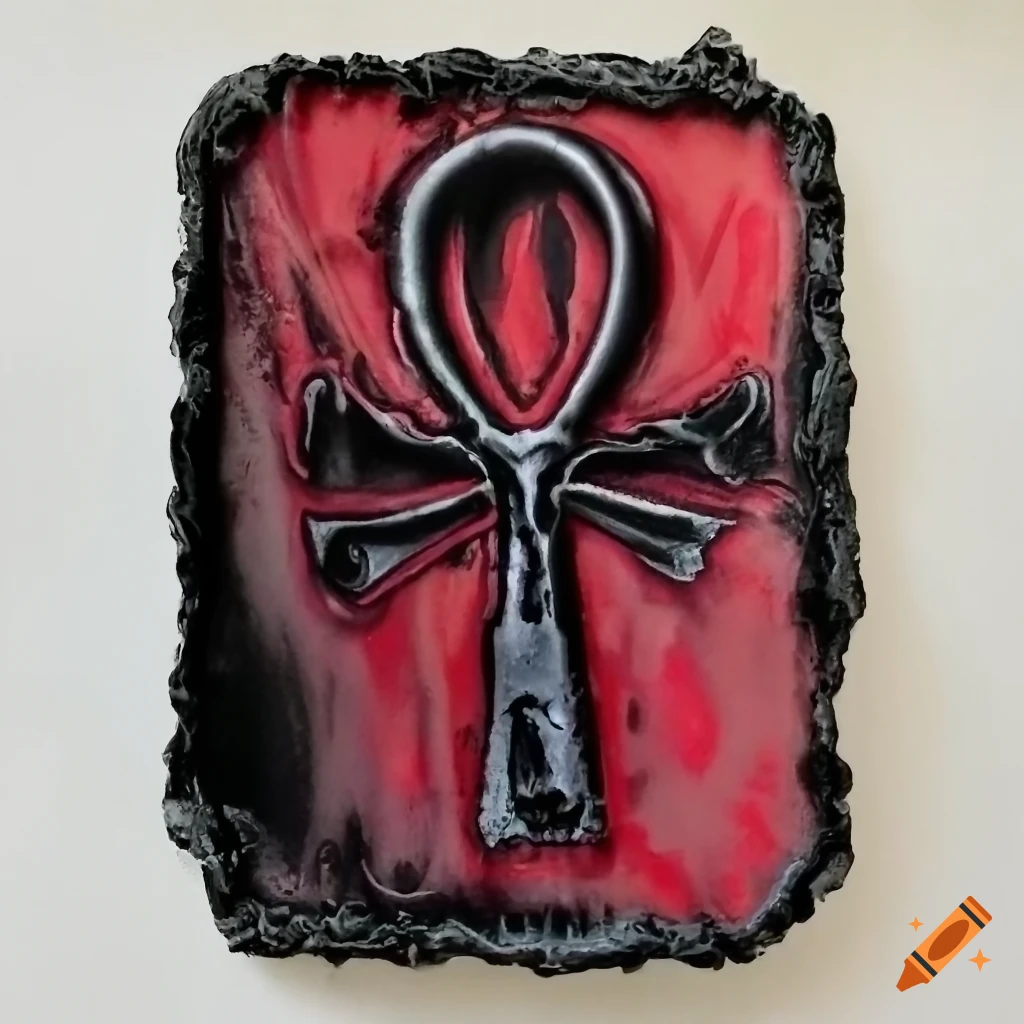 Grunge punk spray paint art with an ankh alien cult logo for 'boneyard' with a hellhound skull