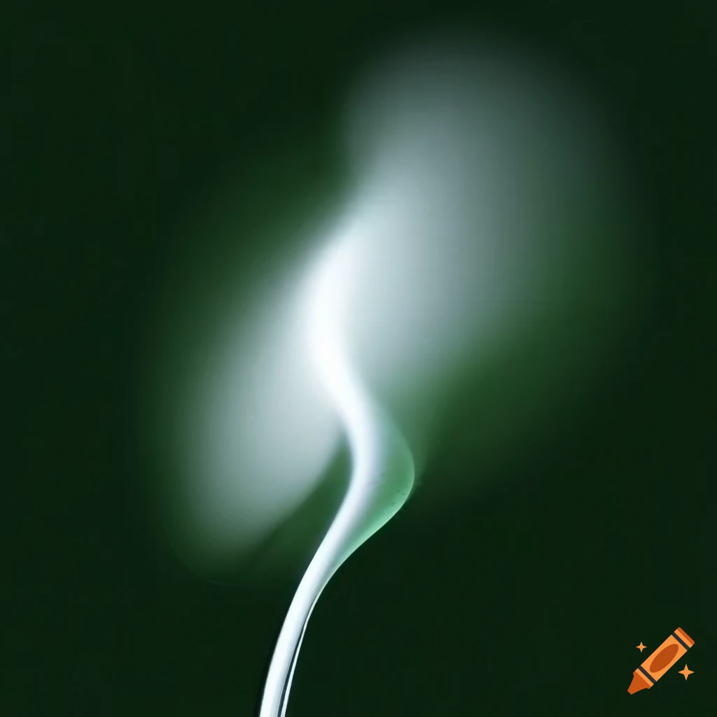 Tall thin realistic flame on monochrome green background