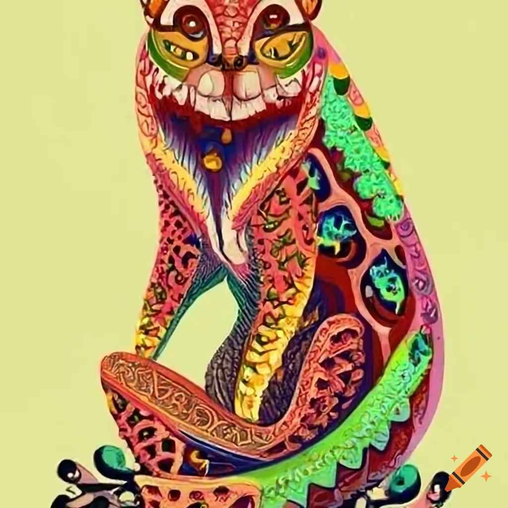 Menu cover with illustrations of traditional cultural art patterns and mythology from 3 cultures with flora and fauna