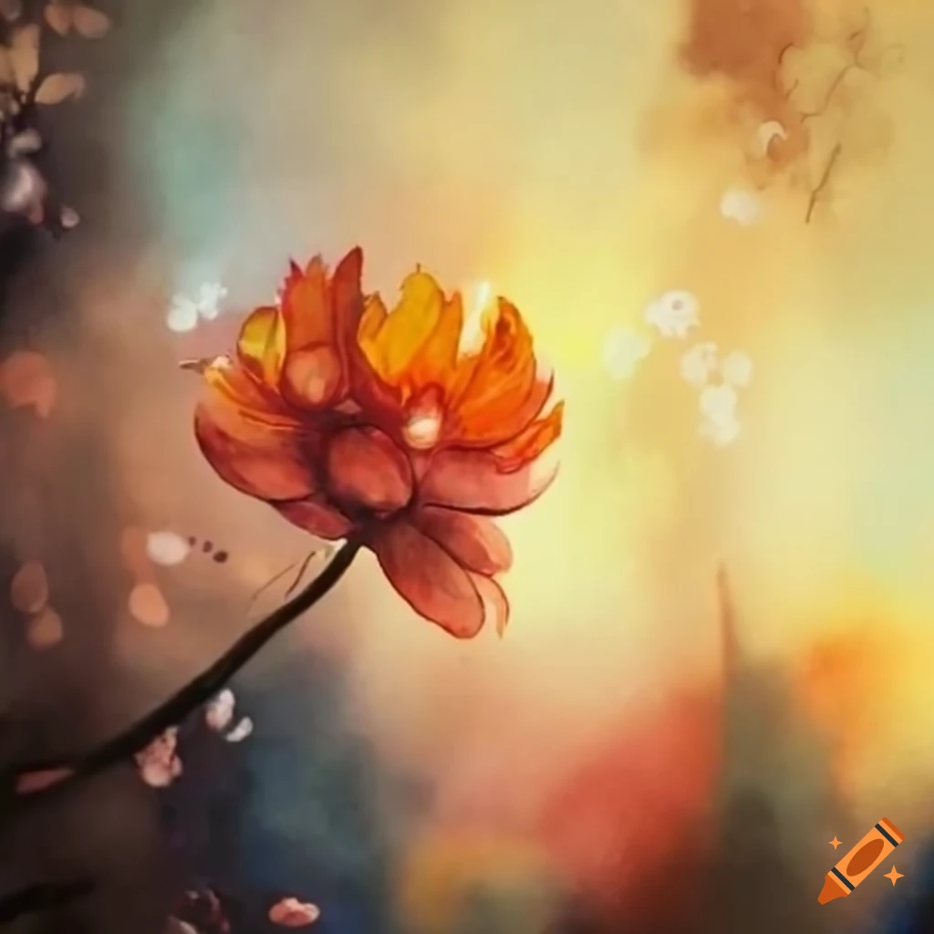 Watercolor flowers blooming in a Victorian garden at sunrise