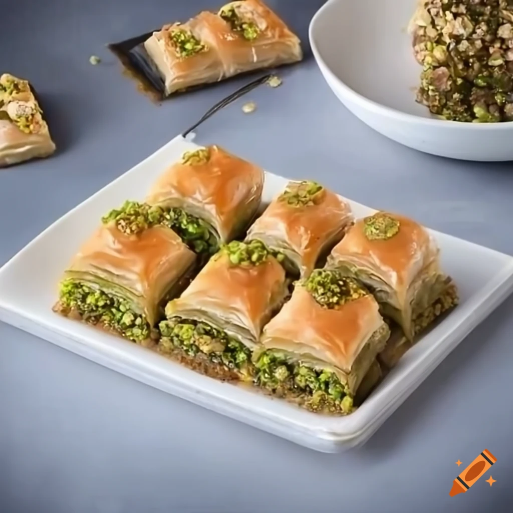Delicious baklava with pistachio, almonds, and raisins filling