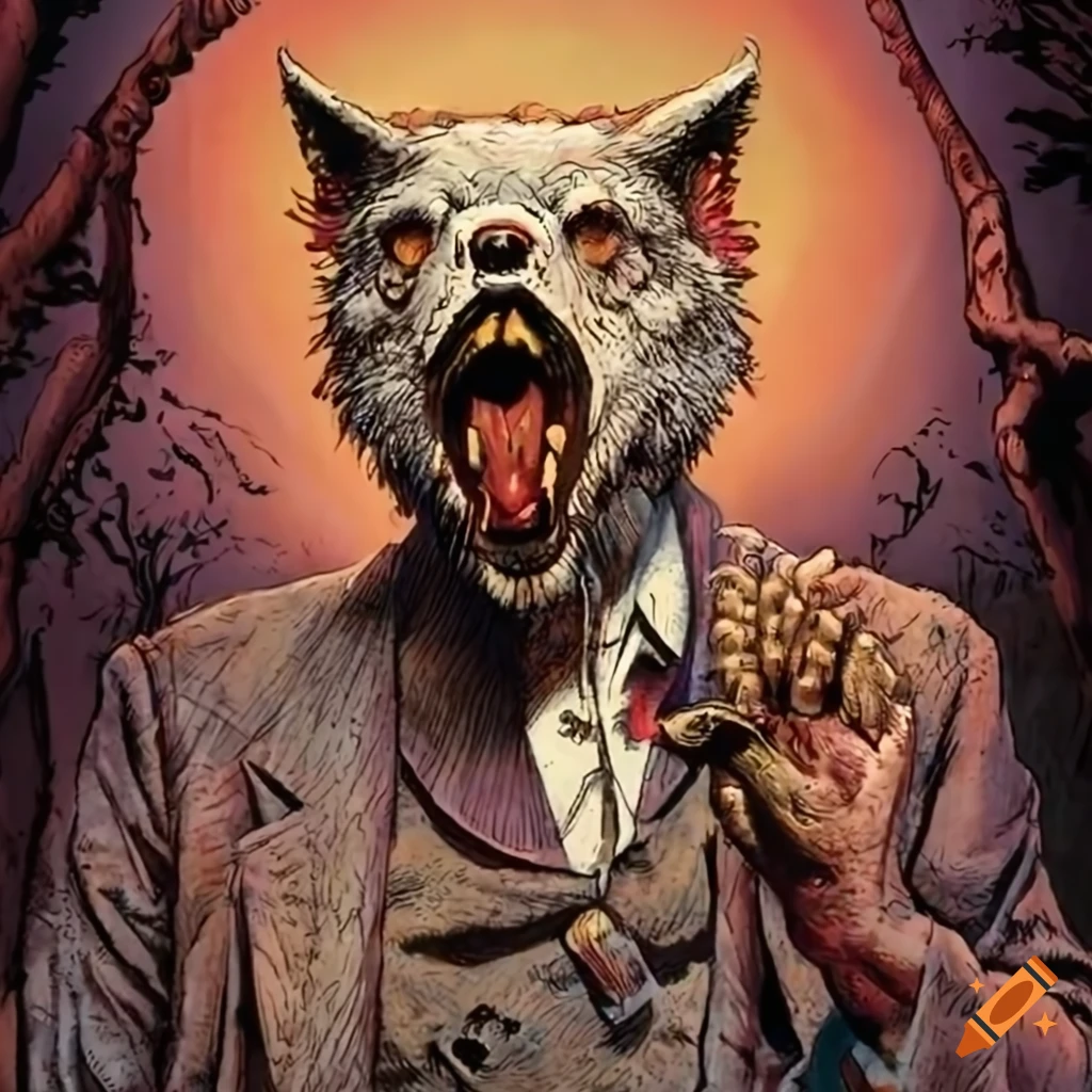Vintage Werewolf graphic novel illustration with stunning details and vivid magic