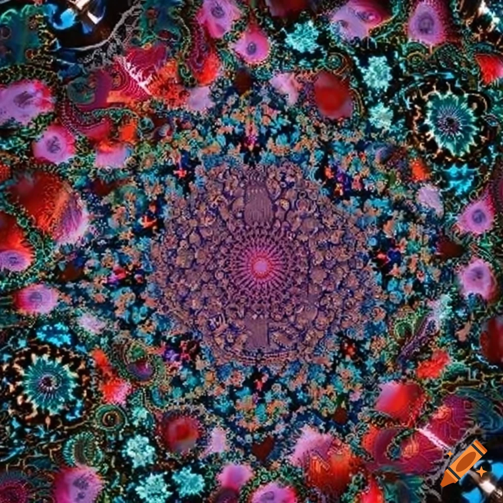 Vibrant and intricate design with swirling fractals, paisleys, and Middle Eastern patterns