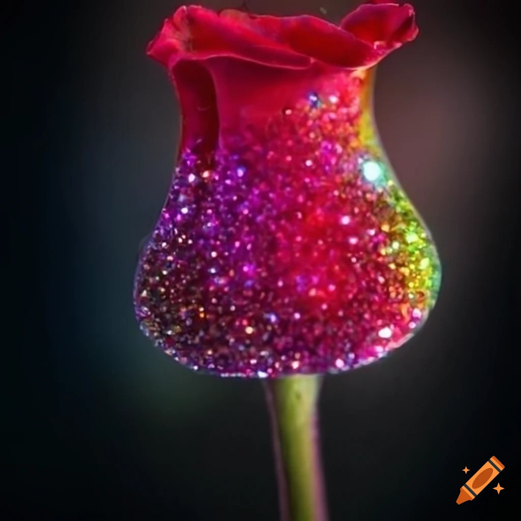 Colorful carnivorous rose on stems with sparkles on white background