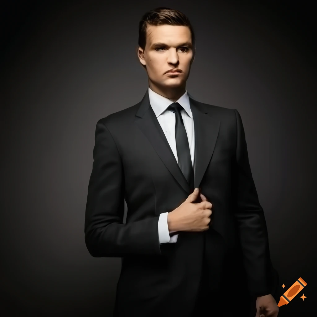 Businessman with brown hair and green eyes in a suit with an eagle
