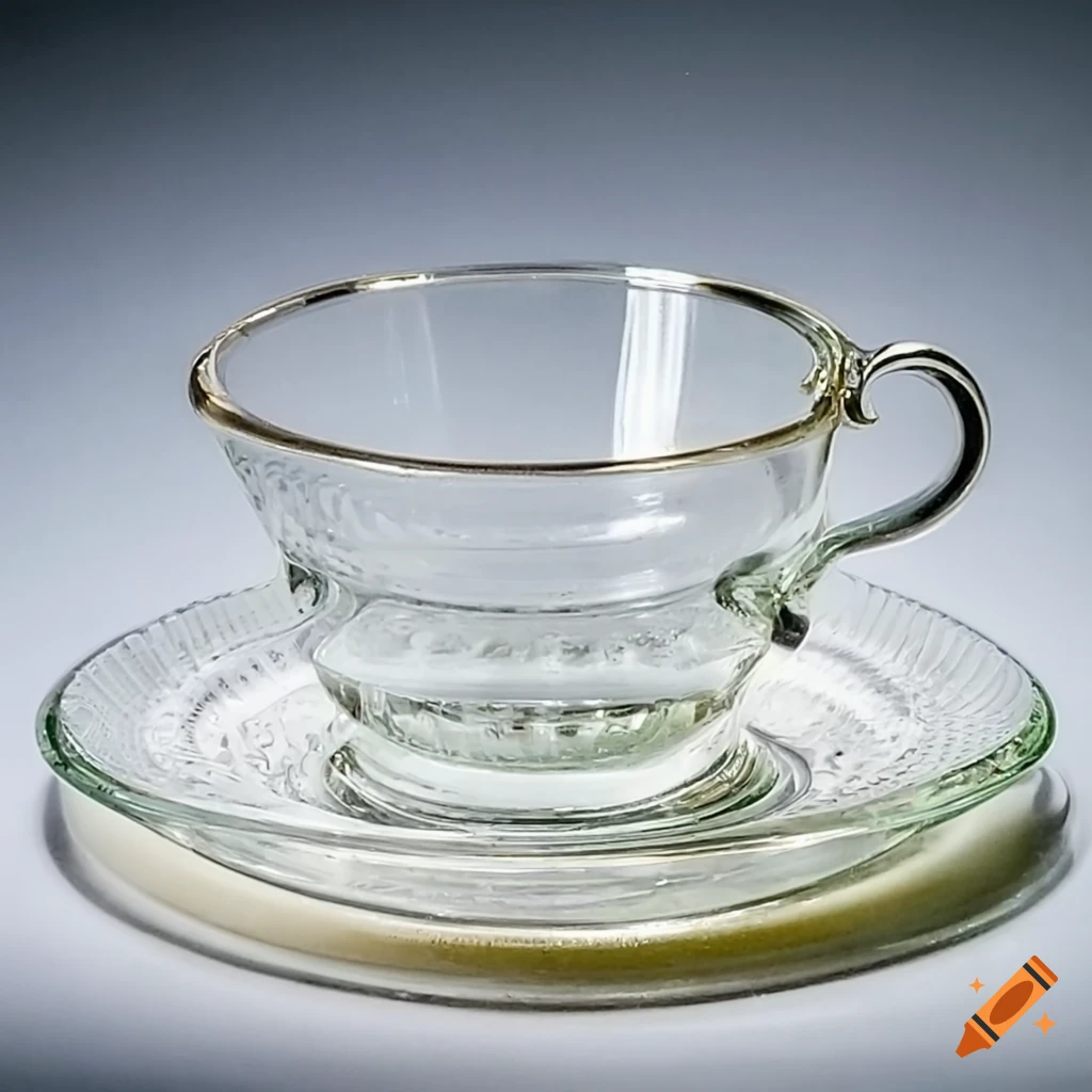 Clear glass teacup on a small plate