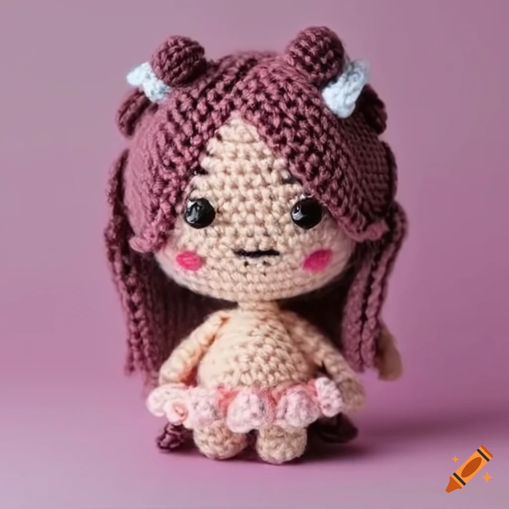 Cute amigurumi of a chibi character with medium long hair and puffy clothing
