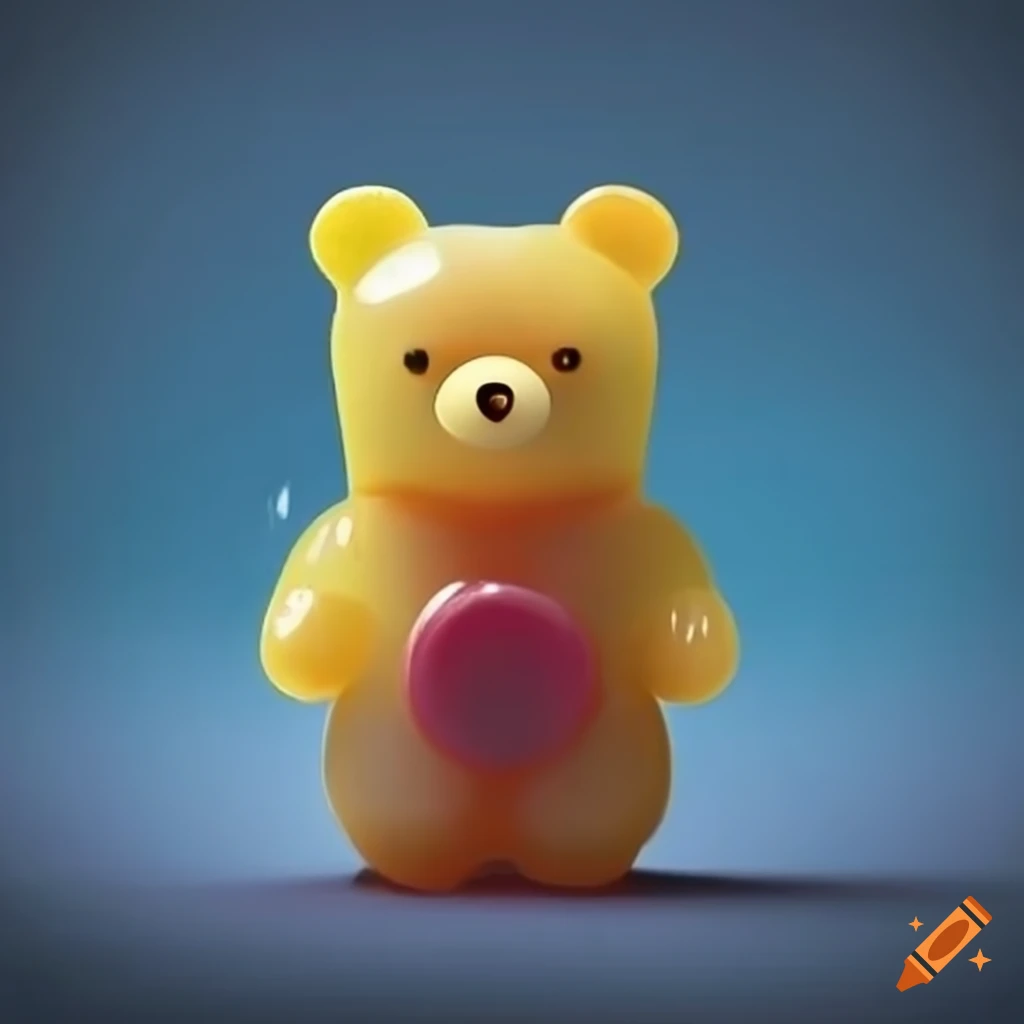 Jelly bear with umbrella in the rain