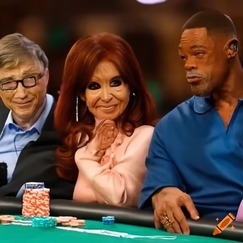 Celebrity poker game with Bill Gates, Cristina Kirchner, Arnold Schwarzenegger, and Will Smith