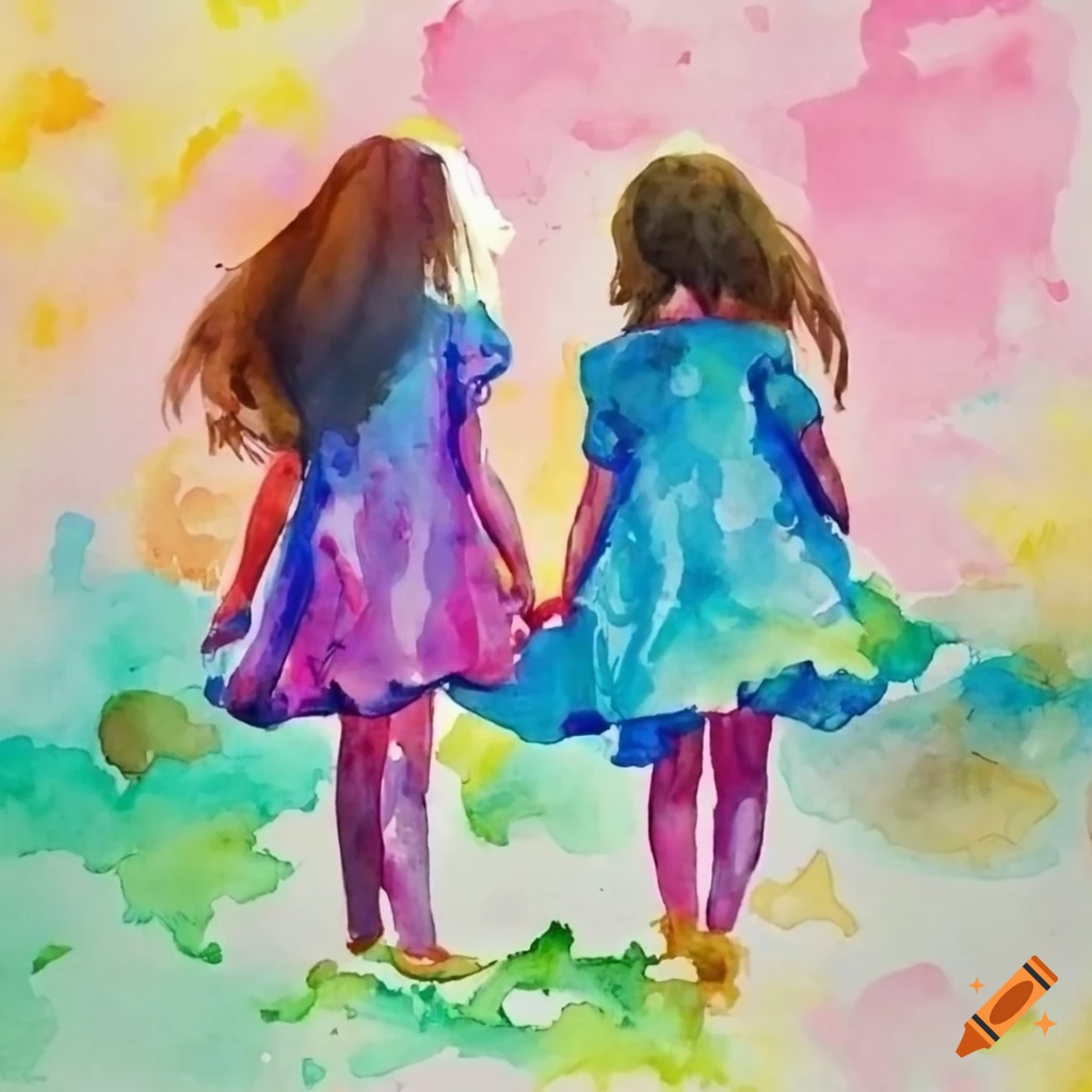 Group of girls chatting in a watercolor painting