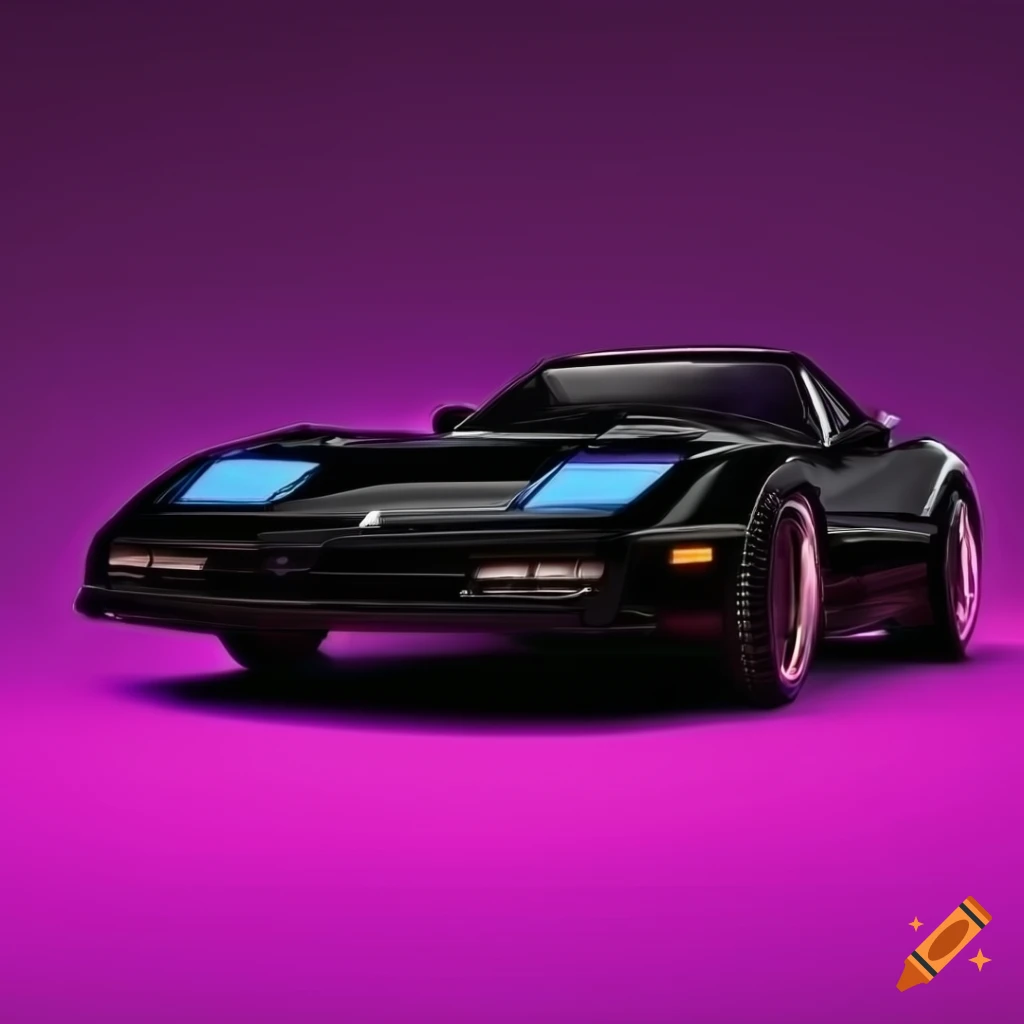 Sleek black 1985 c4 corvette with tinted blue headlights and magenta
