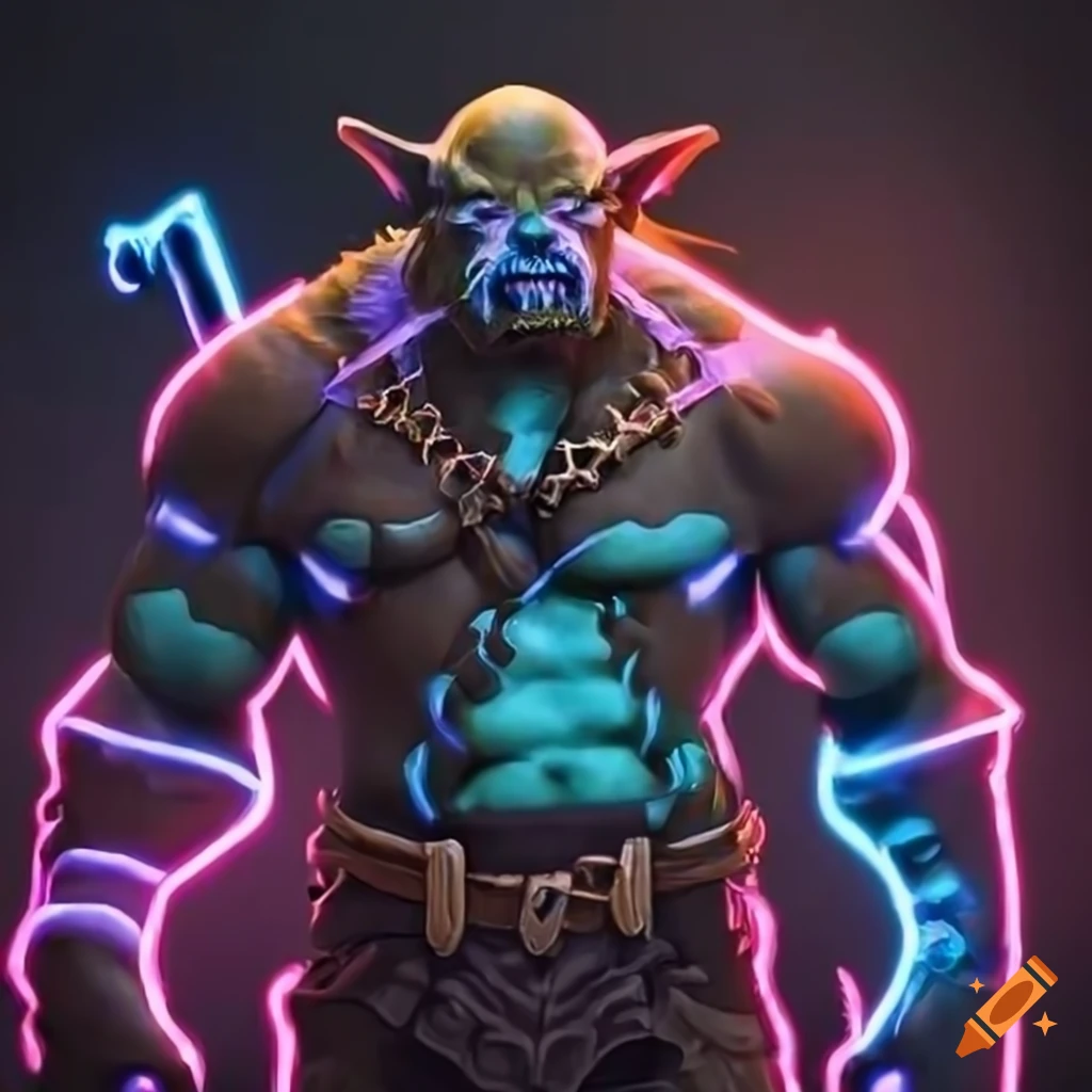 Angry dark orc with neon lights