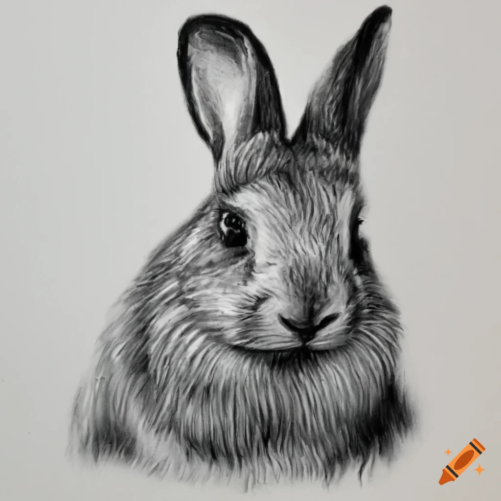 Realistic black and white pencil drawing of a rabbit on Craiyon