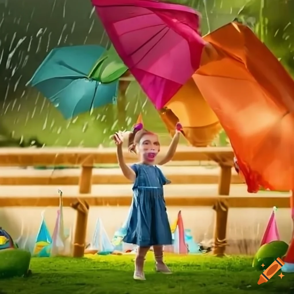 Kids playing in yard during rainy birthday party
