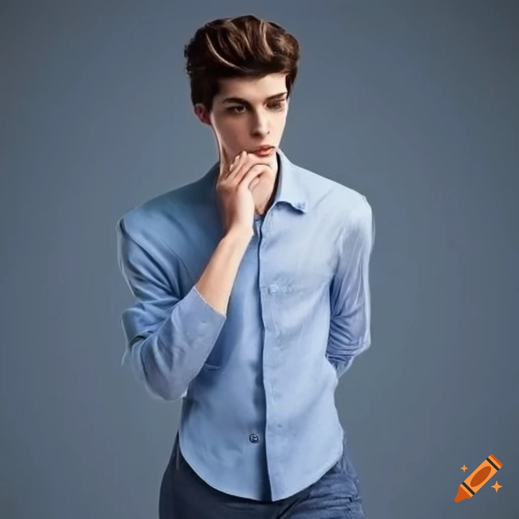 Young man standing in a blue shirt