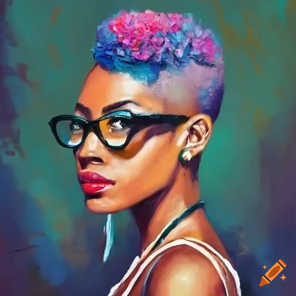 African American woman with stylish vintage glasses and unique hairstyle
