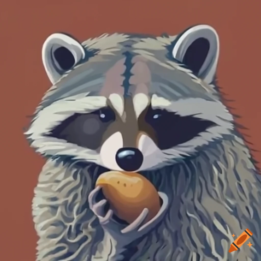Raccoon eating a potato