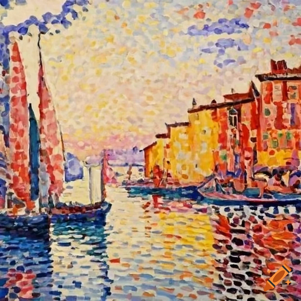 Portrayal of the port of Saint Tropez in pointillism by Paul Signac