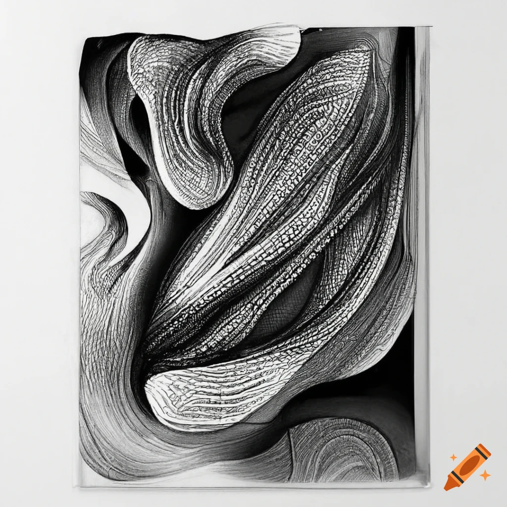 Intricate abstract organic shapes created with black ink on Craiyon