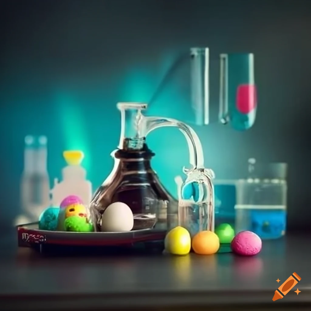 Laboratory with lab supplies and easter eggs on Craiyon