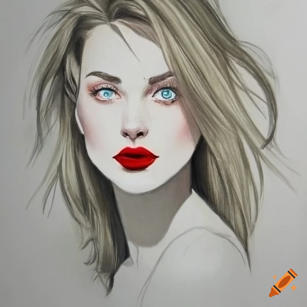 Pencil sketch of an elegant woman with blonde hair by Patrick Nagel