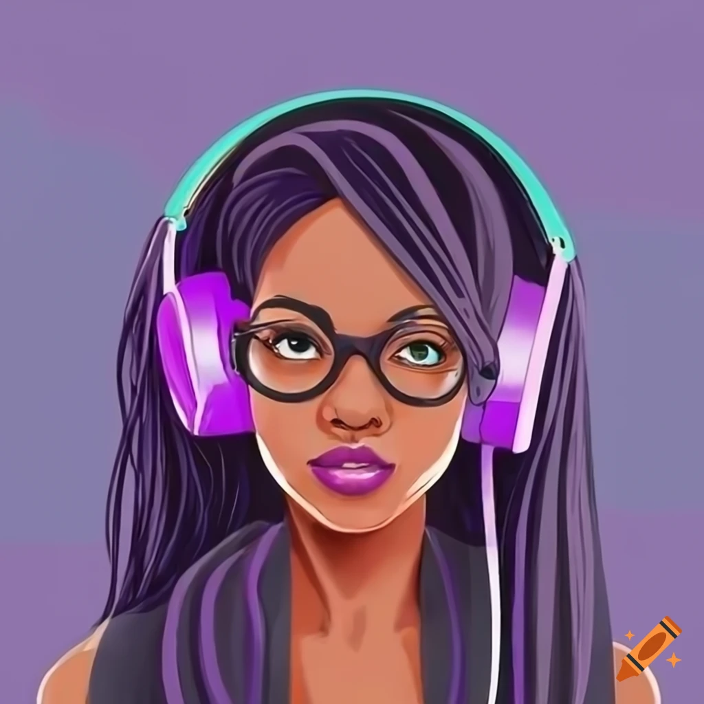 Black woman with glasses and purple headphones