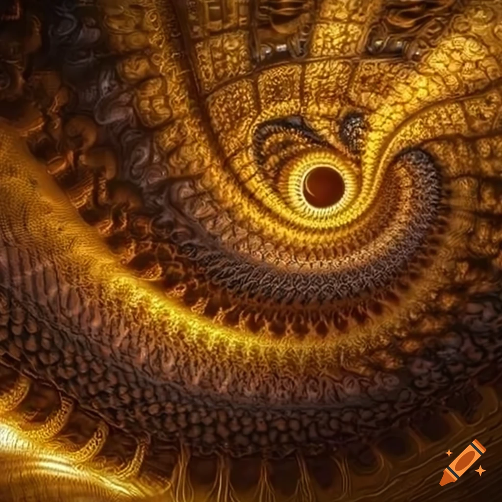 Honeycombed fractal tunnel with a divine golden glow