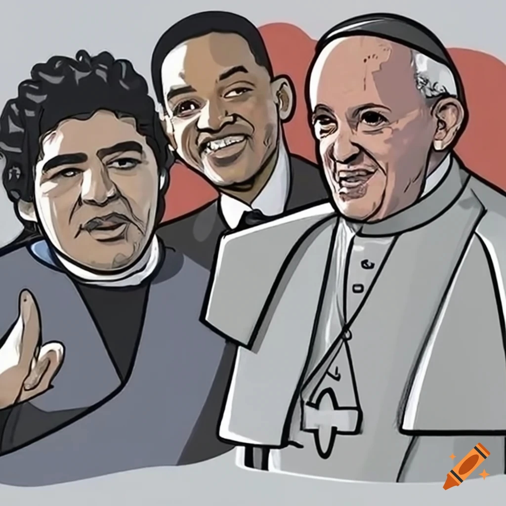 Pope Francis playing poker with Maradona, Will Smith, and Krysten Ritter