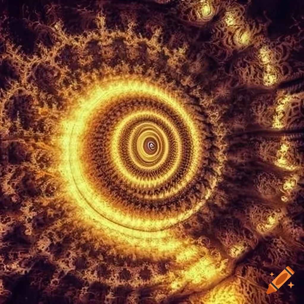 Honeycombed fractal tunnel with a divine golden glow