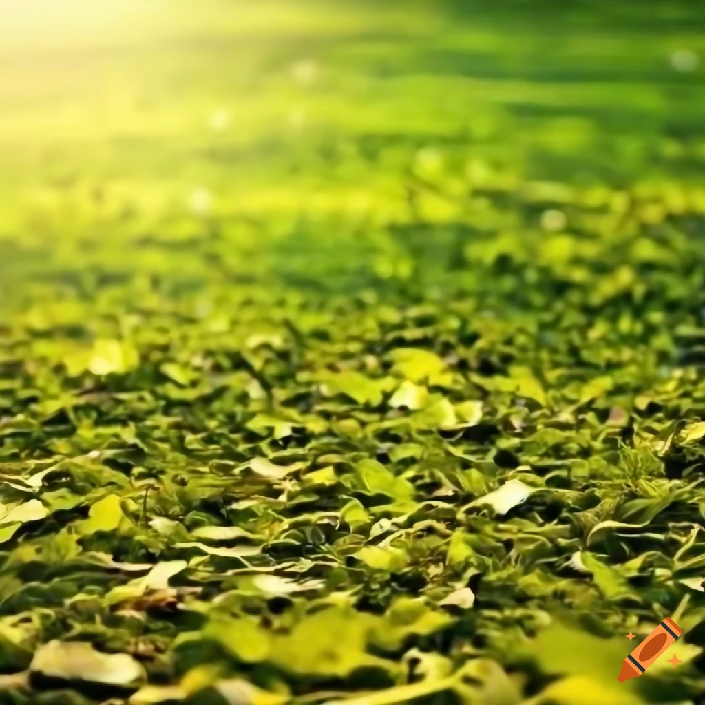 Enormous pile of green leaves in a bright meadow under a blue sky