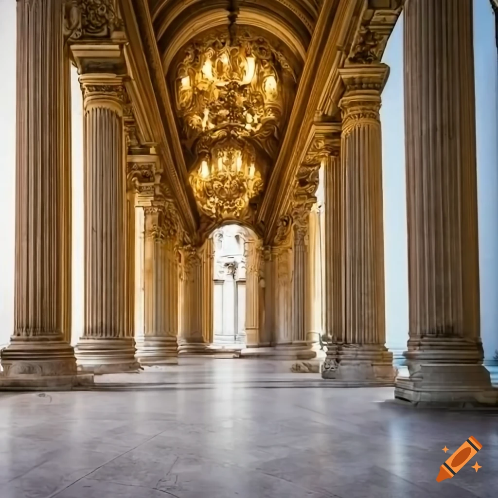 Ornate italian villa facade with columns, statuesque details, and