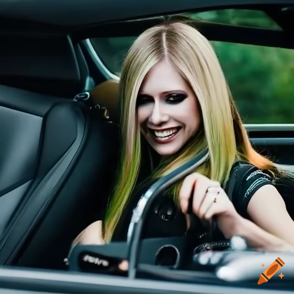 Avril Lavigne driving a car with manual transmission