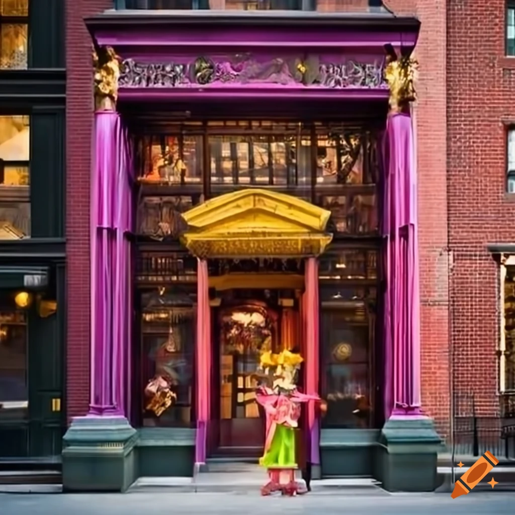 Extravagant entrance of 3-story Wonka's chocolate store in New York City
