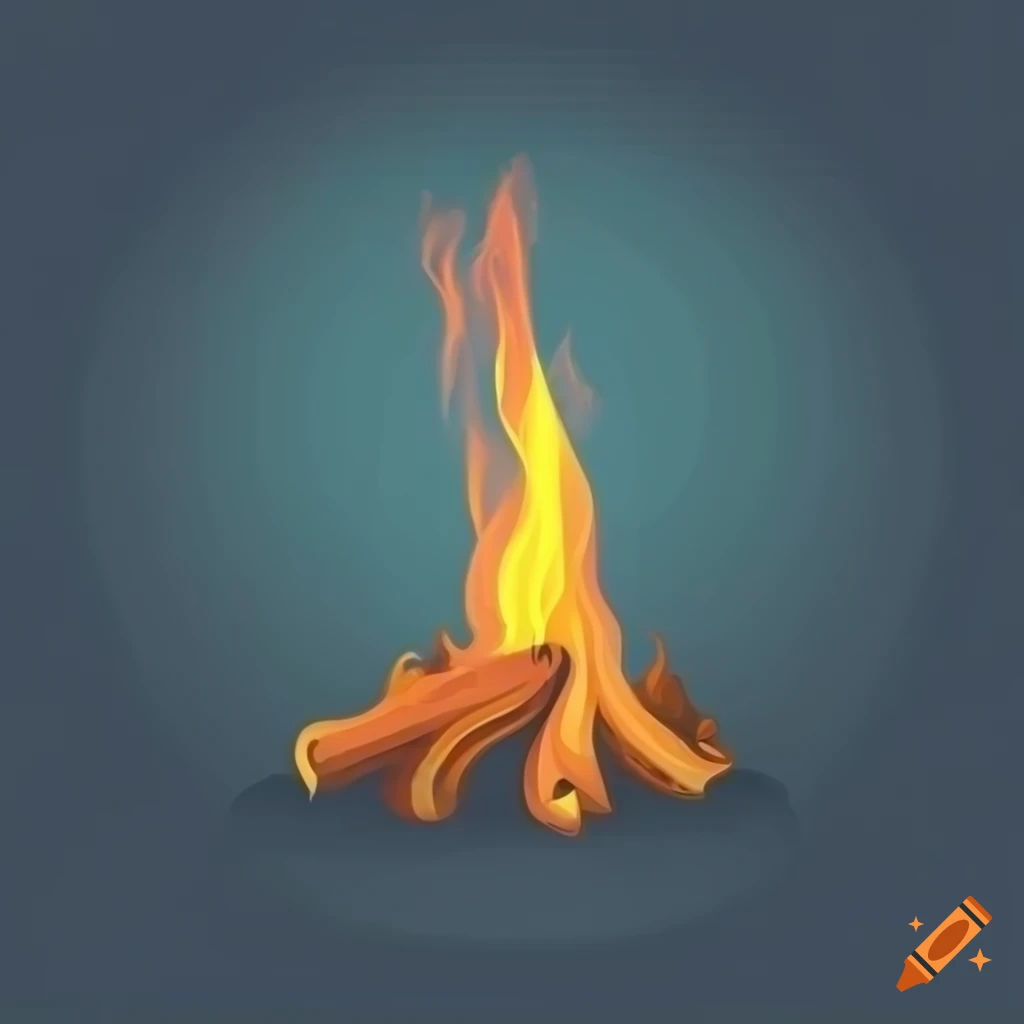 Tall elegant flame of bonfire in a meadow under a brightly-lit sky