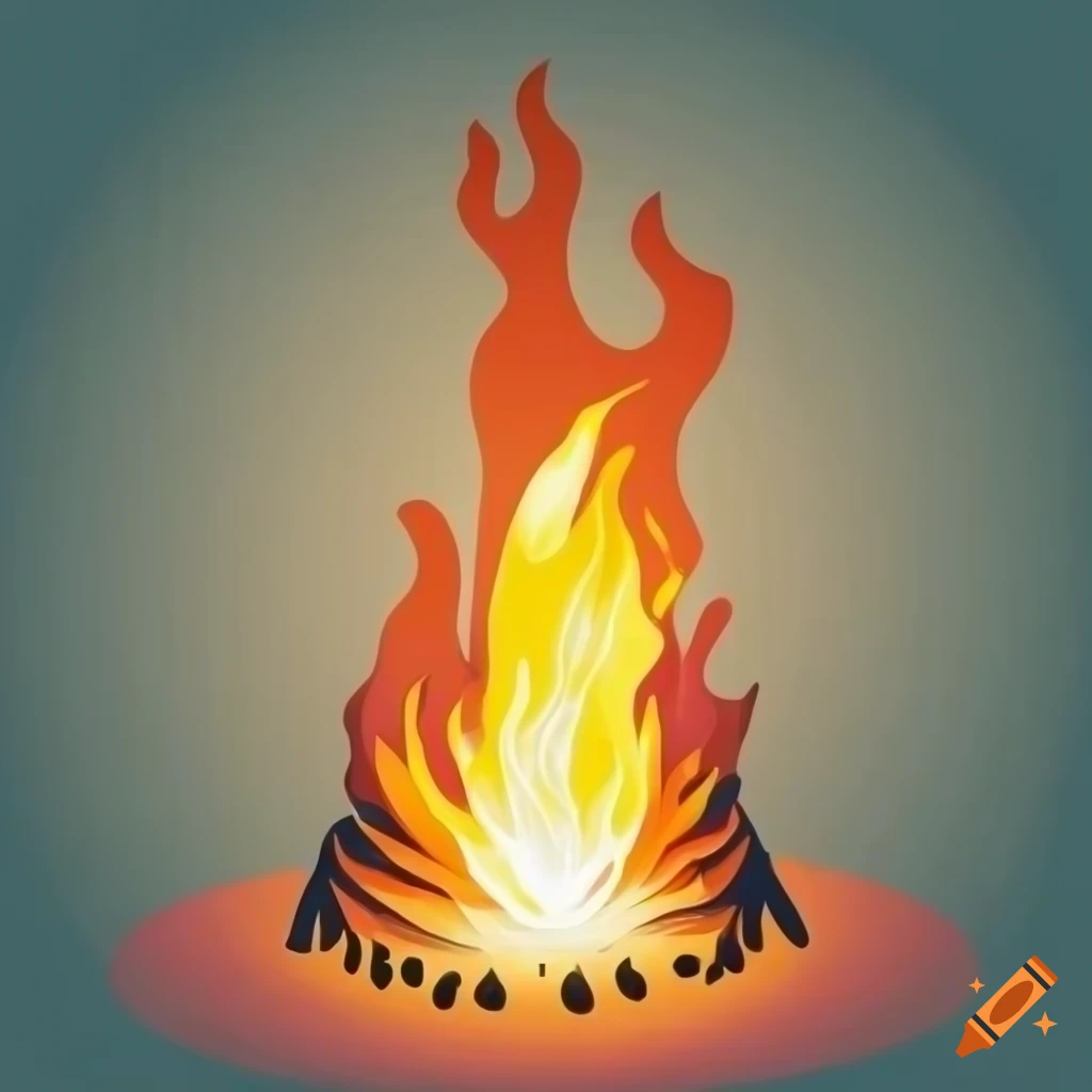Tall elegant flame of bonfire in a meadow under a brightly-lit sky