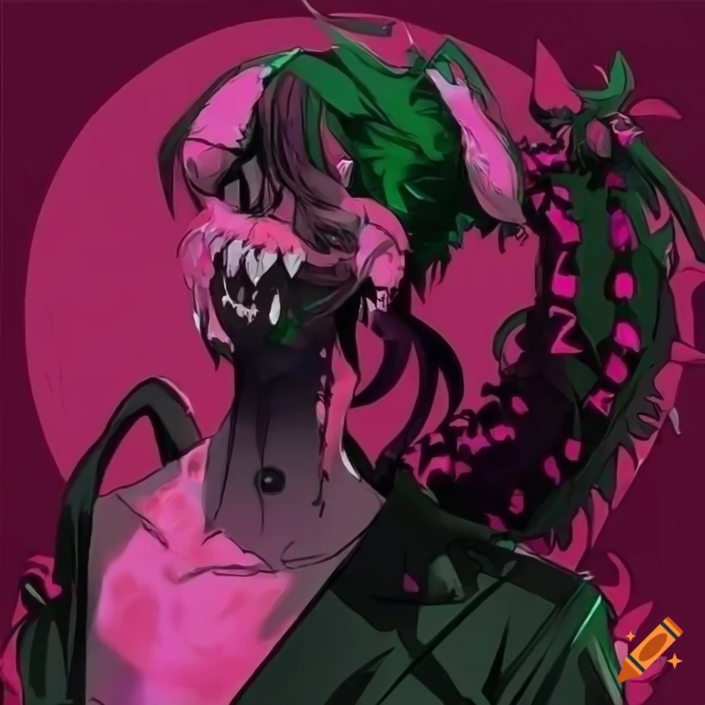 Punk Tsundere Anthropomorphic Cactus Demon Man with pink ponytail