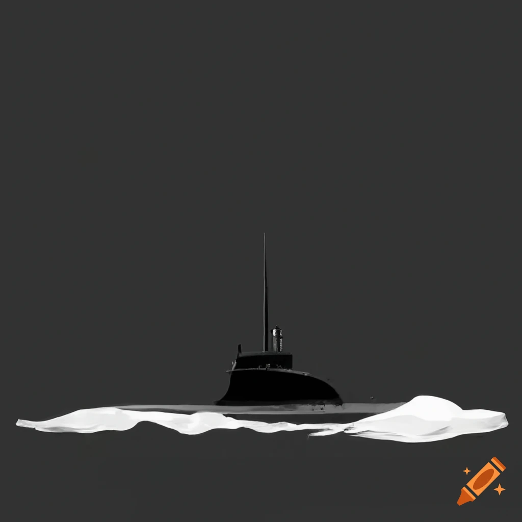 Artistic painting of a nuclear submarine with ice wall backdrop