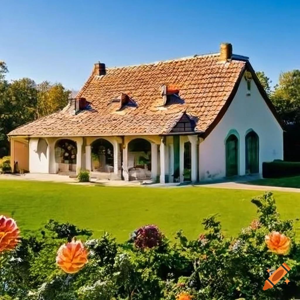 Charming French farmhouse with symmetrical design and large windows