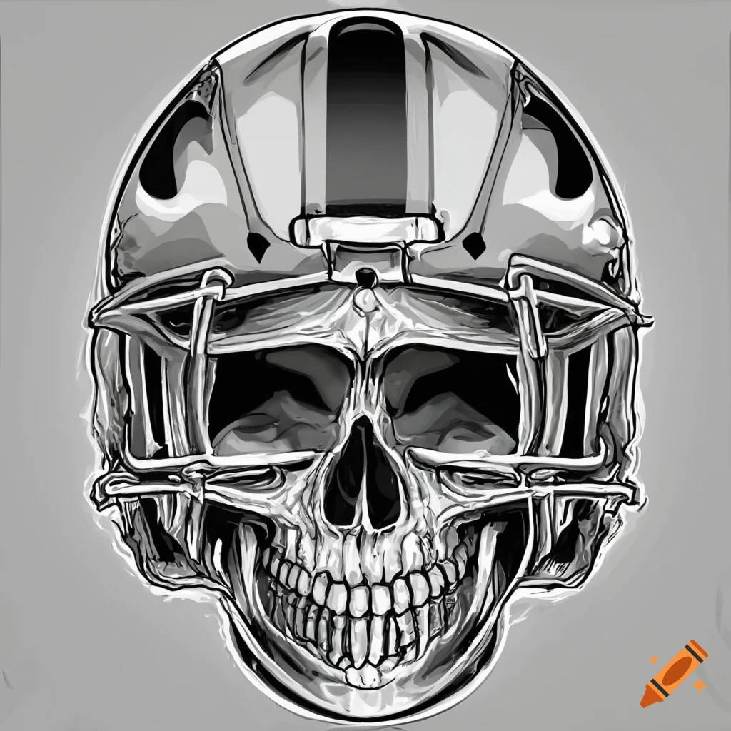 Skull with football helmet in black and white art style on Craiyon