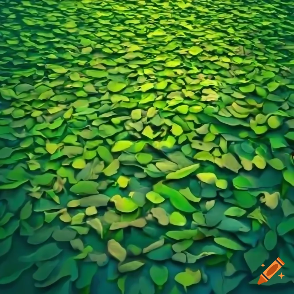 Enormous pile of green leaves in a bright meadow under a blue sky