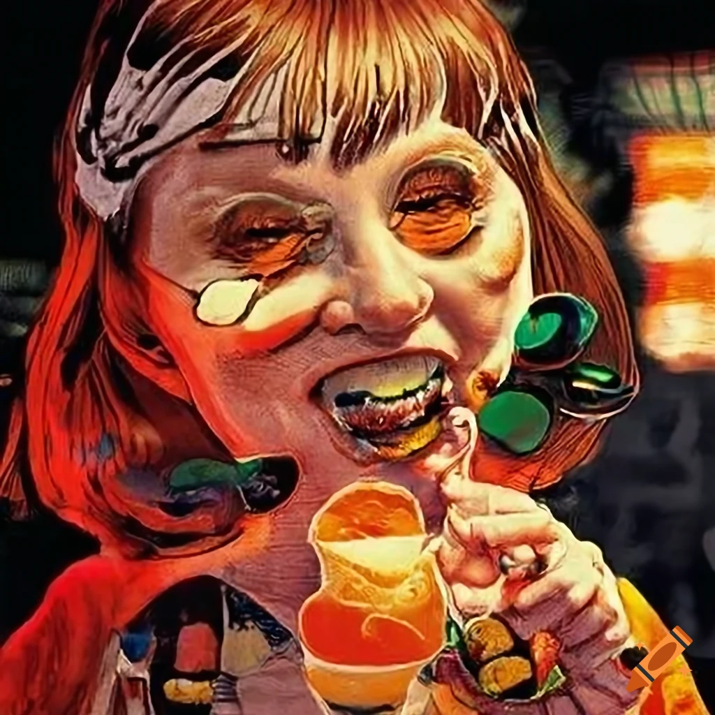 Vibrant sushi market scene inspired by vintage GTA and graphic novels