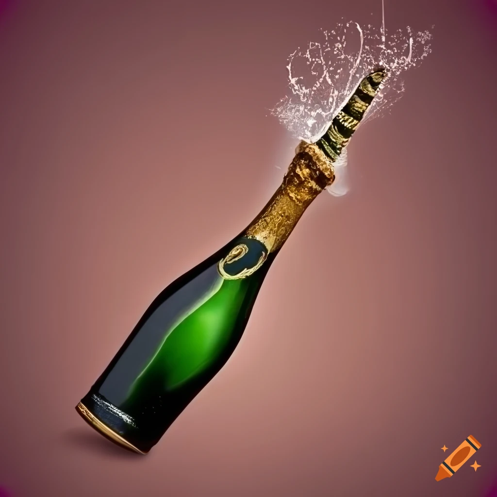Champagne bottle with unicorn horn cork at a New Year's Eve party