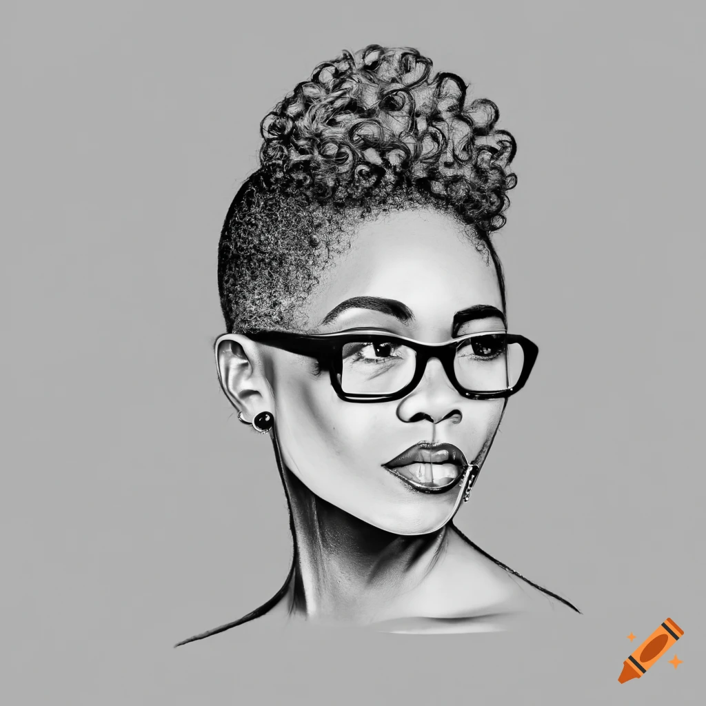 African American woman with unique hairstyle and 60s styled glasses