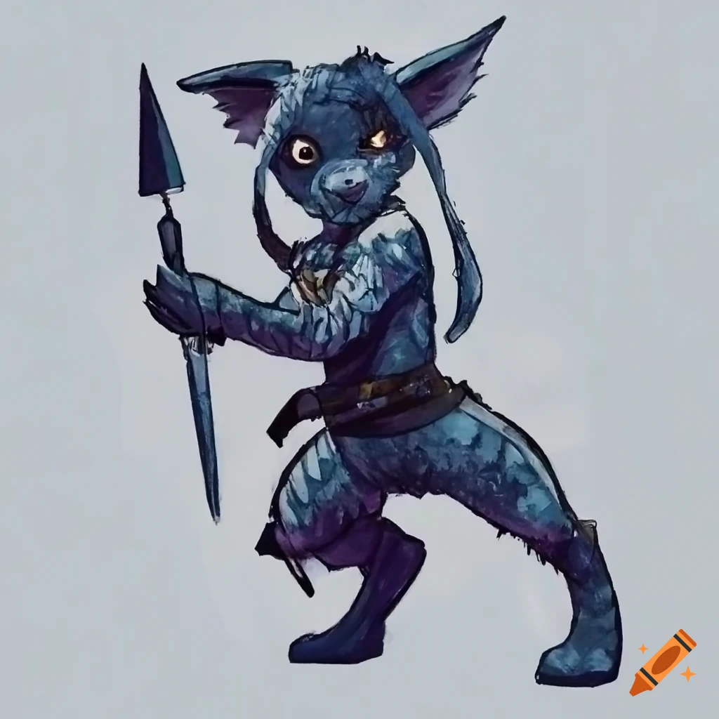 Anthropomorphic chiwawa tribal DnD character with spear in Simon Bisley art style