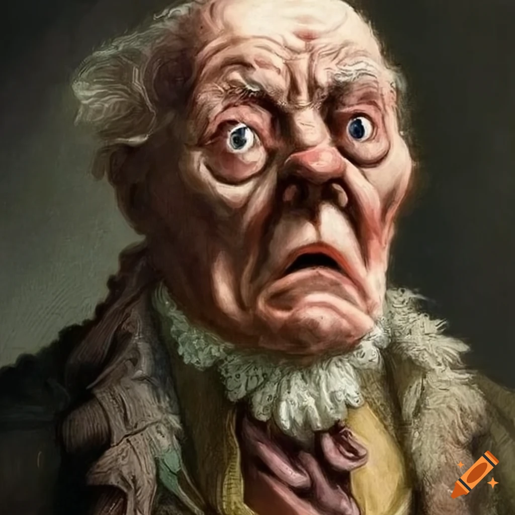 Scared elderly man from England in 18th century attire
