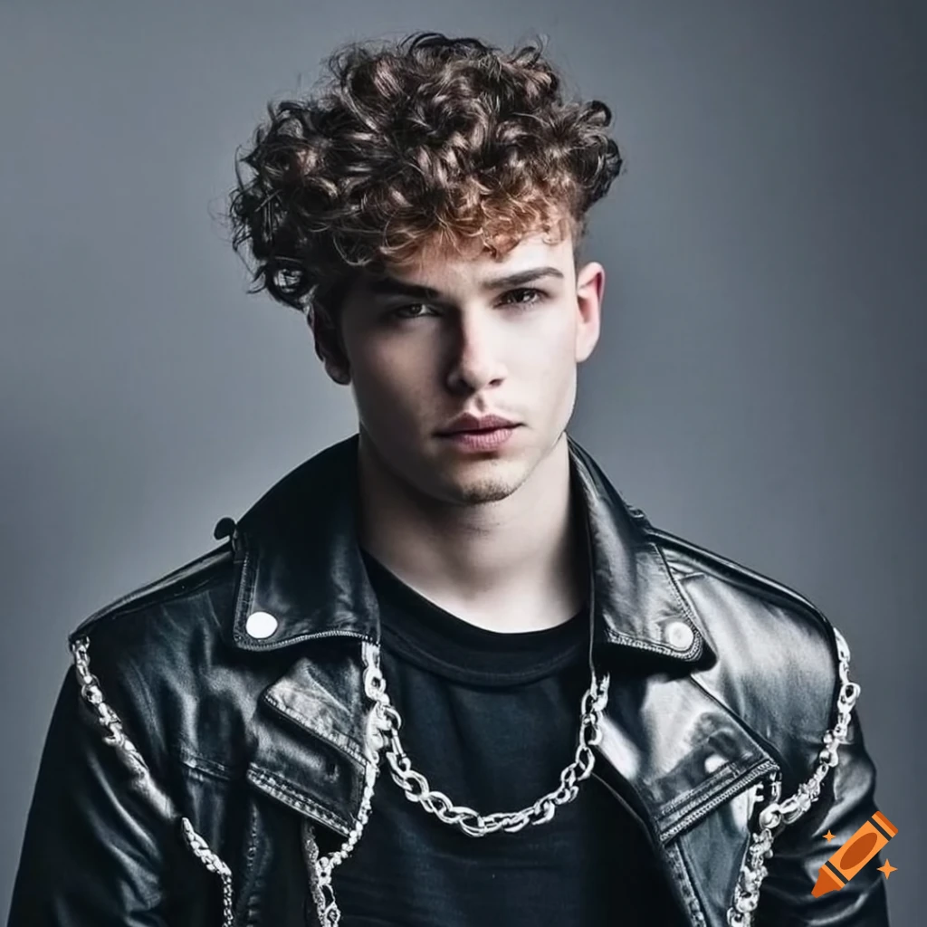Stylish men's outfit with black leather jacket and silver chain necklace