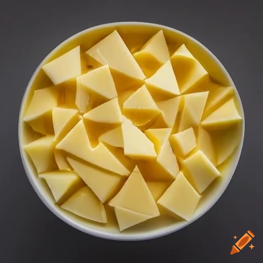 Pyramid-shaped cheese slices in a bowl