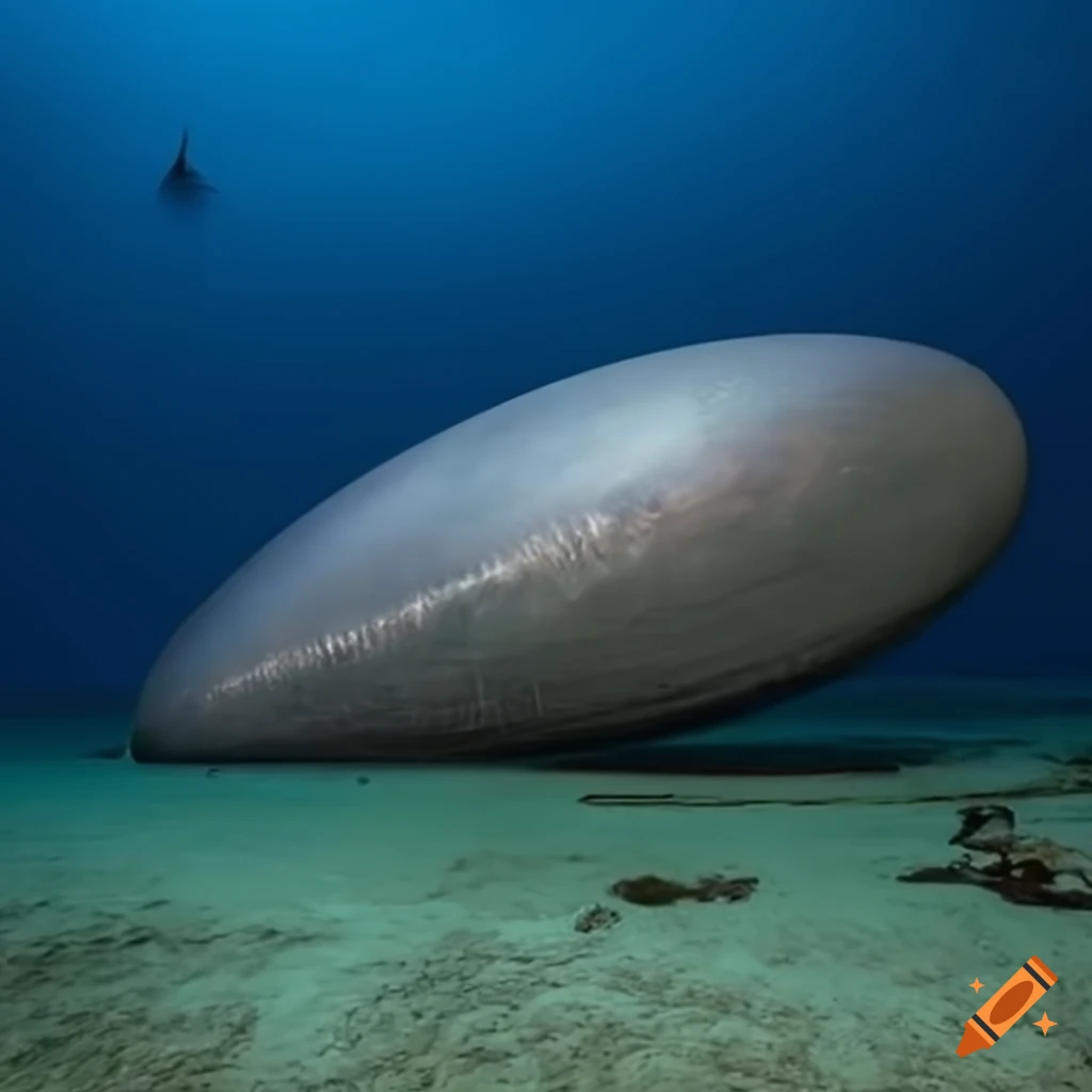 Huge alien metal oval object at the bottom of the ocean