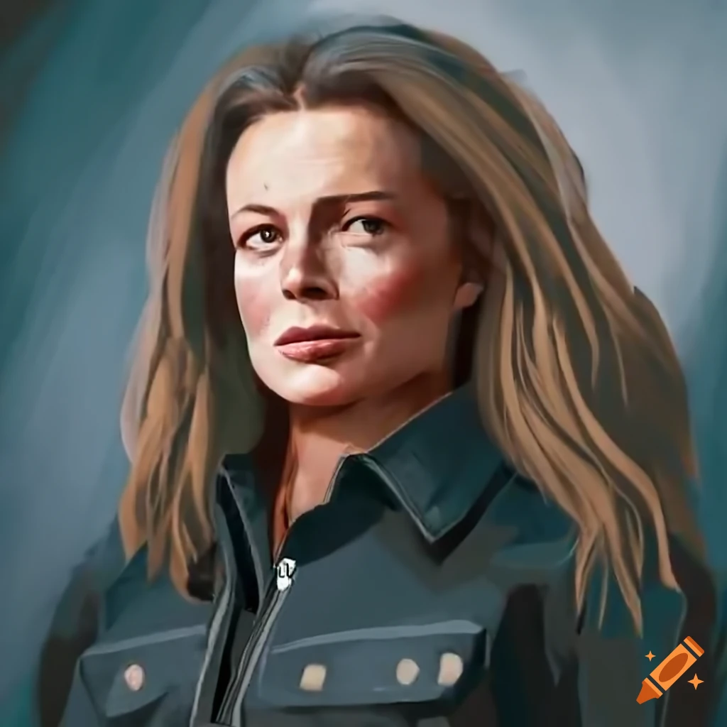 Blonde woman in plaid shirt and black leather jacket