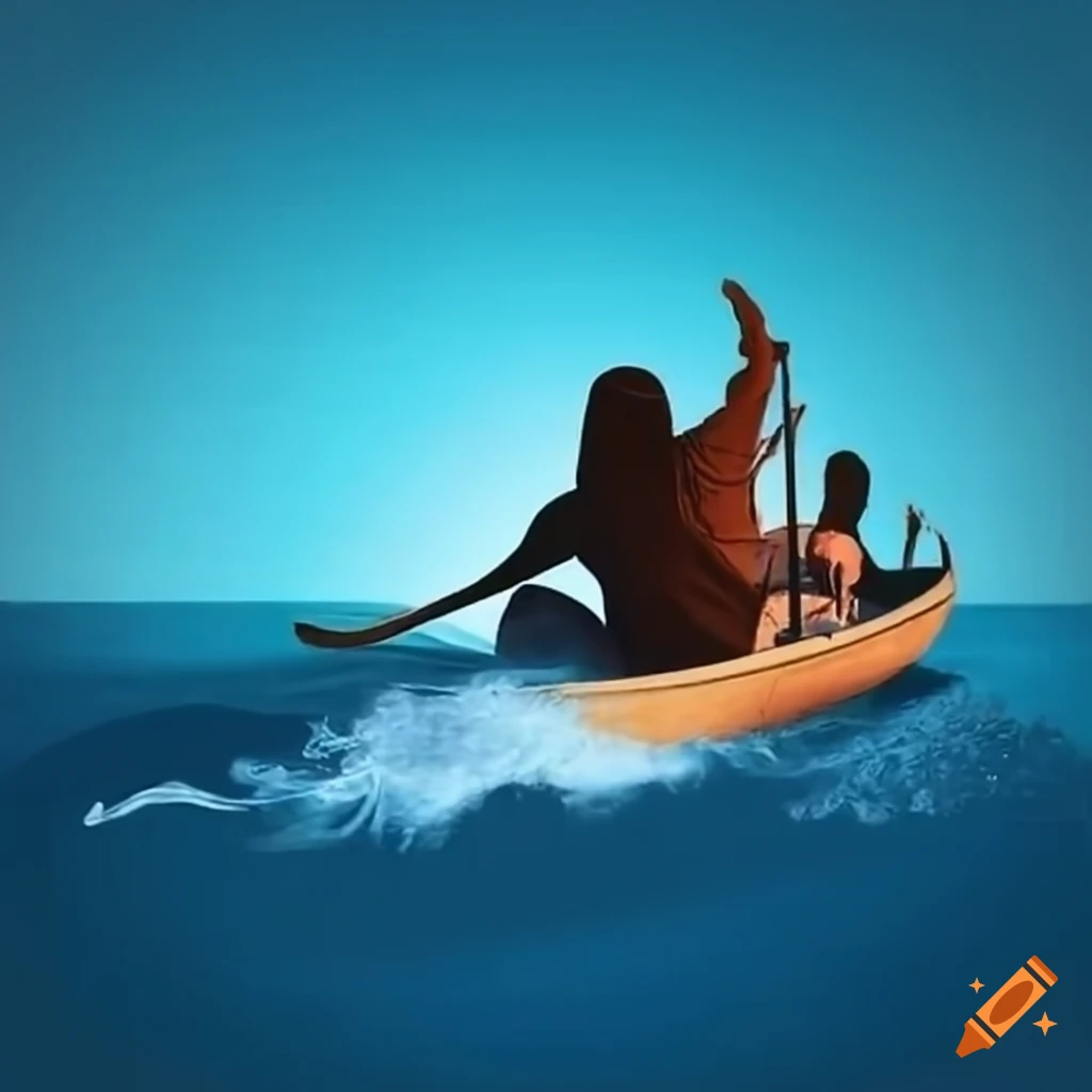 Canoe riding the waves